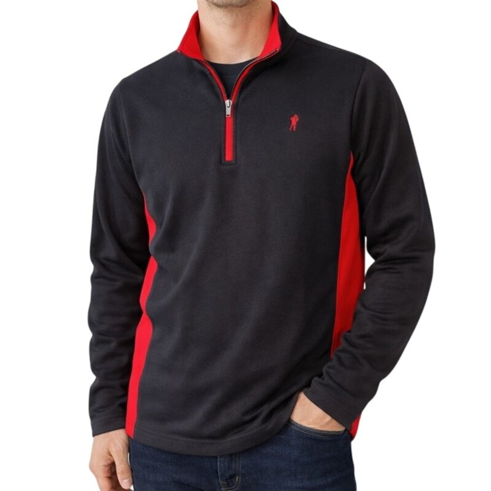 Payne Stewart Legacy‎ Golf Pullover XL Black Red Fleece 1/4 Zip Mock Neck Jacket